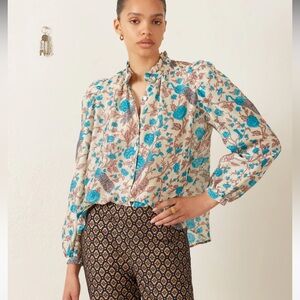 NWT Alix of Bohemia Annabel Peacock Plume Print Blouse